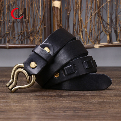 High Durability Black Genuine Leather Belt With Zinc Alloy Buckle